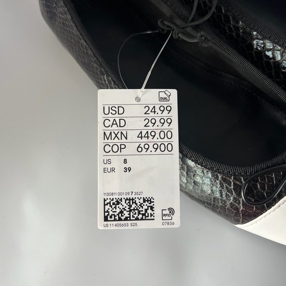 H&M Sz 39/US 8 White Black Faux Snakeskin Ballet Flats NWT - Picture 9 of 11